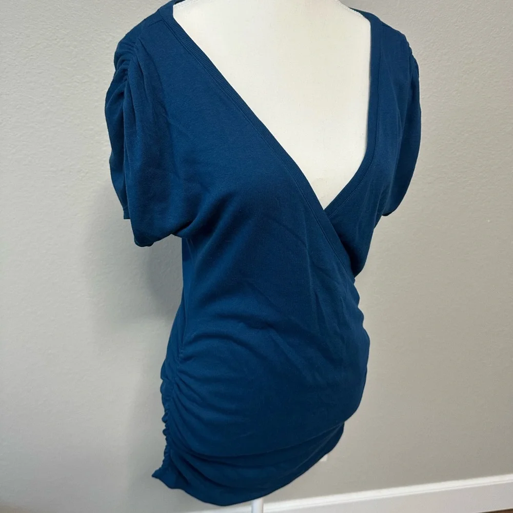 Express Blue Wrap Ruched Blouse - Picture 1 of 12